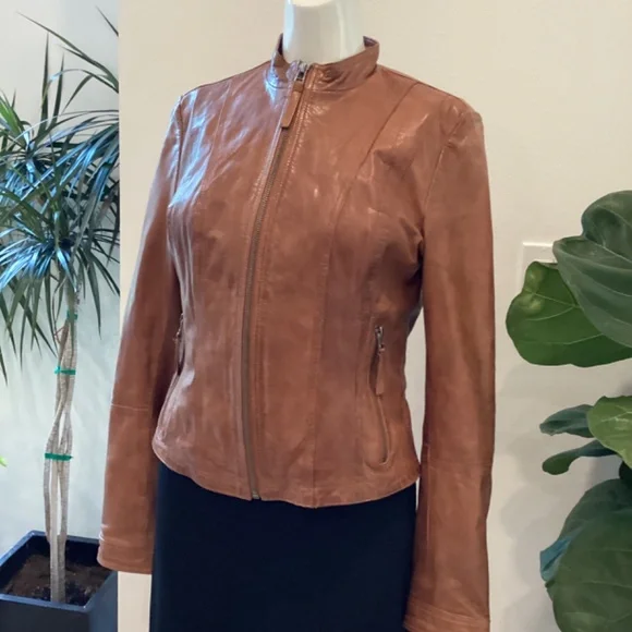 NEW BLACK RIVET CAMEL BROWN BIKER LEATHER JACKET SIZE S - Picture 3 of 16